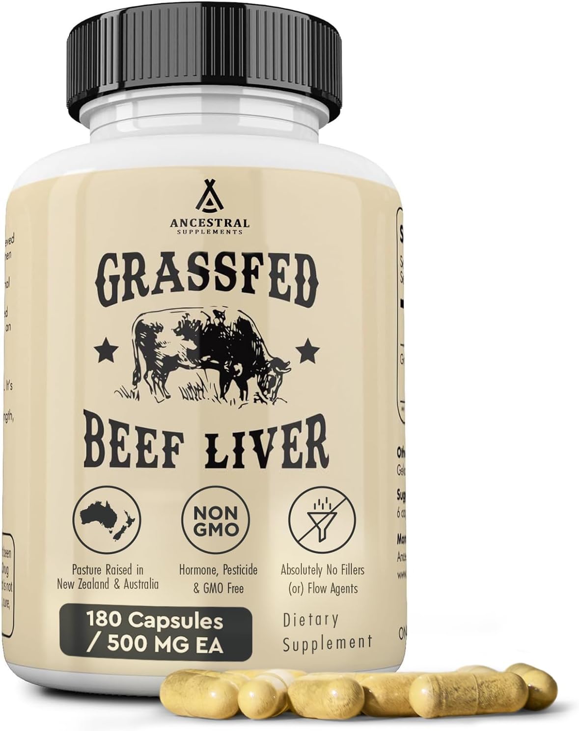 Ancestral Supplements Grass Fed Beef Liver 180 Capsules, Supports Energy Ancestral Supplements Grass Fed Beef Liver 180 Capsules, Supports Energy Production, Detoxification, Digestion, Immunity and Full Body Wellness, Non-GMO, Freeze Dried Liver Health Supplement