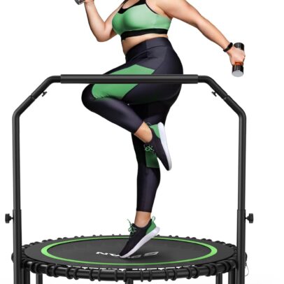 BCAN 450/550 LBS Foldable Mini Trampoline, 40"/48" Fitness Trampoline with Bungees, U Shape Adjustable Foam Handle, Stable & Quiet Exercise Rebounder for Adults Indoor/Outdoor Workout