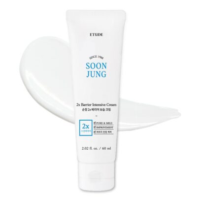 ETUDE SoonJung 2x Barrier Intensive Cream 60ml (21AD) | Hypoallergenic Shea Butter Hydrating Facial Cream for Sensitive Skin, Water-oil Balance & Panthenol for Damaged Skin | Korean Skin Care