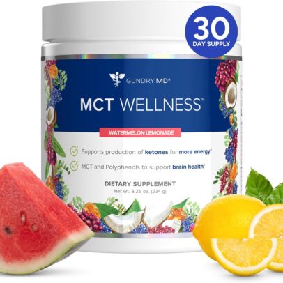 Gundry MD MCT Wellness Powder to Support Energy, Ketone Production and Brain Health, Keto Friendly, Sugar Free (30 Servings) (Watermelon Lemonade)