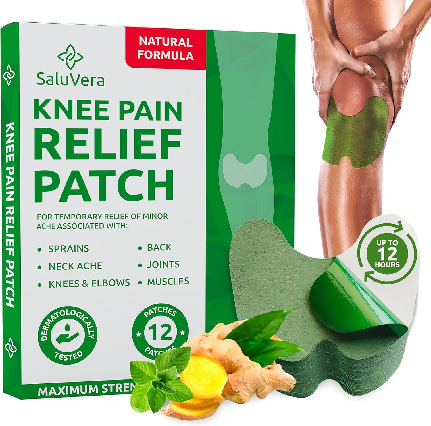Knee Pain Relief Patch, Warming Herbal Plaster Pain Patches, Knee Knee Pain Relief Patch, Warming Herbal Plaster Pain Patches, Knee Patches for Pain Relief Bone on Bone Extra Strength,12 Hour Long Lasting Relief of Joint Pains, 12 Count