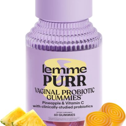 Lemme Purr Vaginal Probiotic Gummies for Women - Balanced pH, Healthy Odor, Yeast Balance & Flora Support + Vitamin C for Immune Health - Tasty Pineapple (60 Count)