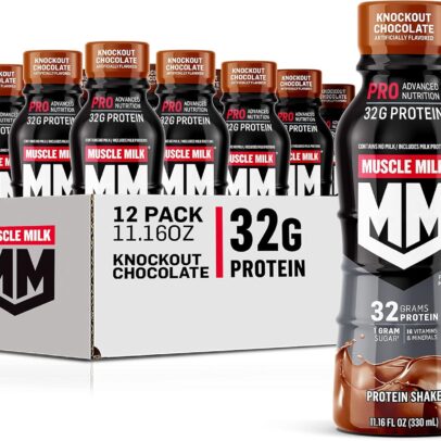 Muscle Milk Pro Advanced Nutrition Protein Shake, Knockout Chocolate, 11.16 Fl Oz (Pack of 12), 32g Protein, 1g Sugar, 16 Vitamins & Minerals, 5g Fiber, Workout Recovery, Energizing Snack, Packaging May Vary