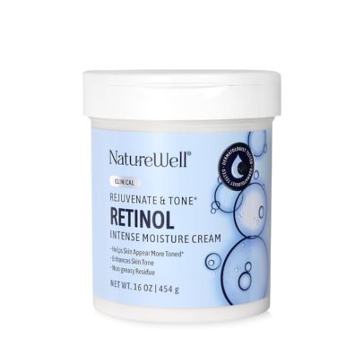 NATURE WELL Clinical Retinol Advanced Moisture Cream for Face, Body, & Hands, Anti Aging, Targets Discoloration, Wrinkles, Sun Damage, Crepey, & Sagging Skin, 16 Oz