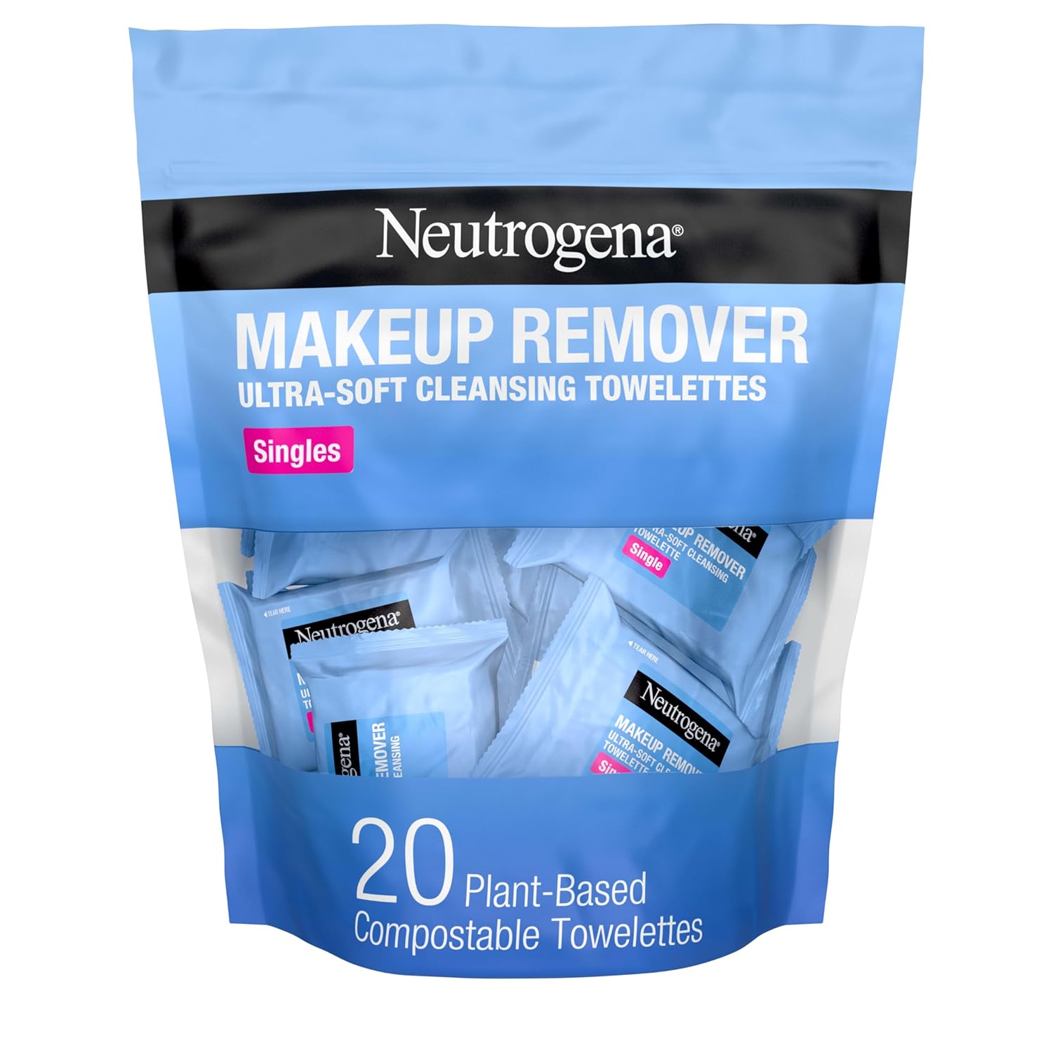 Neutrogena Makeup Remover Wipes Singles, Individually Wrapped Face Wipes, Daily Neutrogena Makeup Remover Wipes Singles, Individually Wrapped Face Wipes, Daily Facial Cleanser Towelettes, Gently Removes Oil & Makeup, Alcohol-Free Makeup Wipes, 20 ct