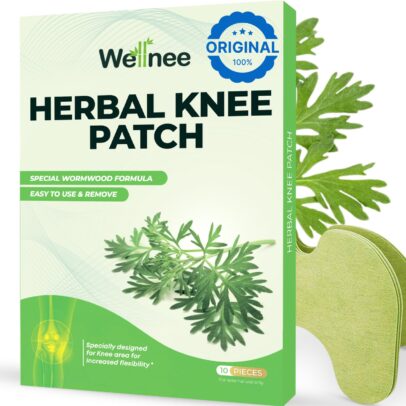 Original Herbal Knee Patch - Wellknee Plaster for Knee Support & Muscle Pain - Maximum Strength for a Temporary Relief - Adhesive Heat Patches Made with Natural Herbs for Wellness (10 Pads)