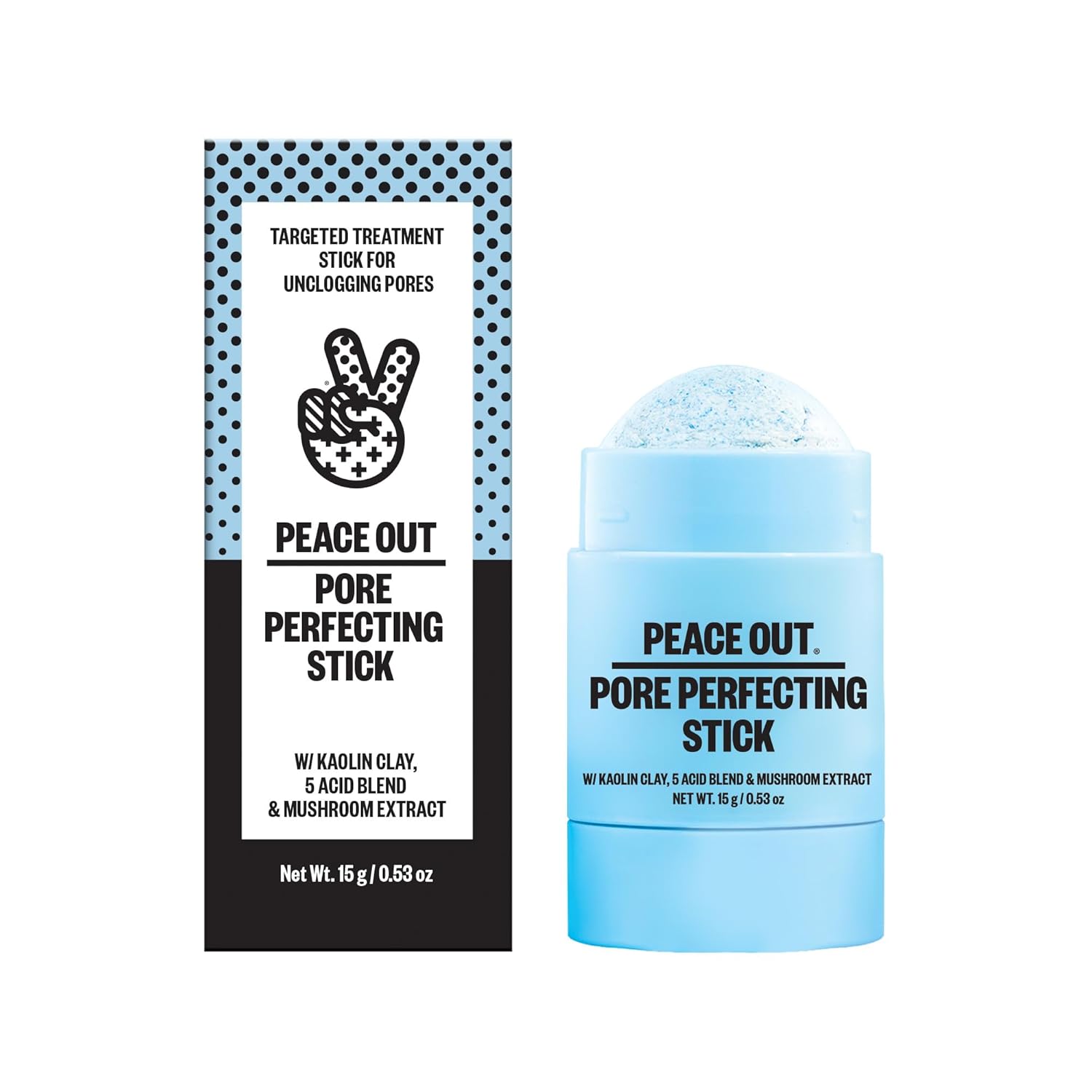 PEACE OUT Pore Perfecting Stick Acne Solution & Blackhead Remover, PEACE OUT Pore Perfecting Stick Acne Solution & Blackhead Remover, Glycolic Acid & Salicylic Acid Cleanser, Works Like a Face Wash, Skincare Facial Cleanser & Exfoliating Facial Scrub, 15g /0.53oz
