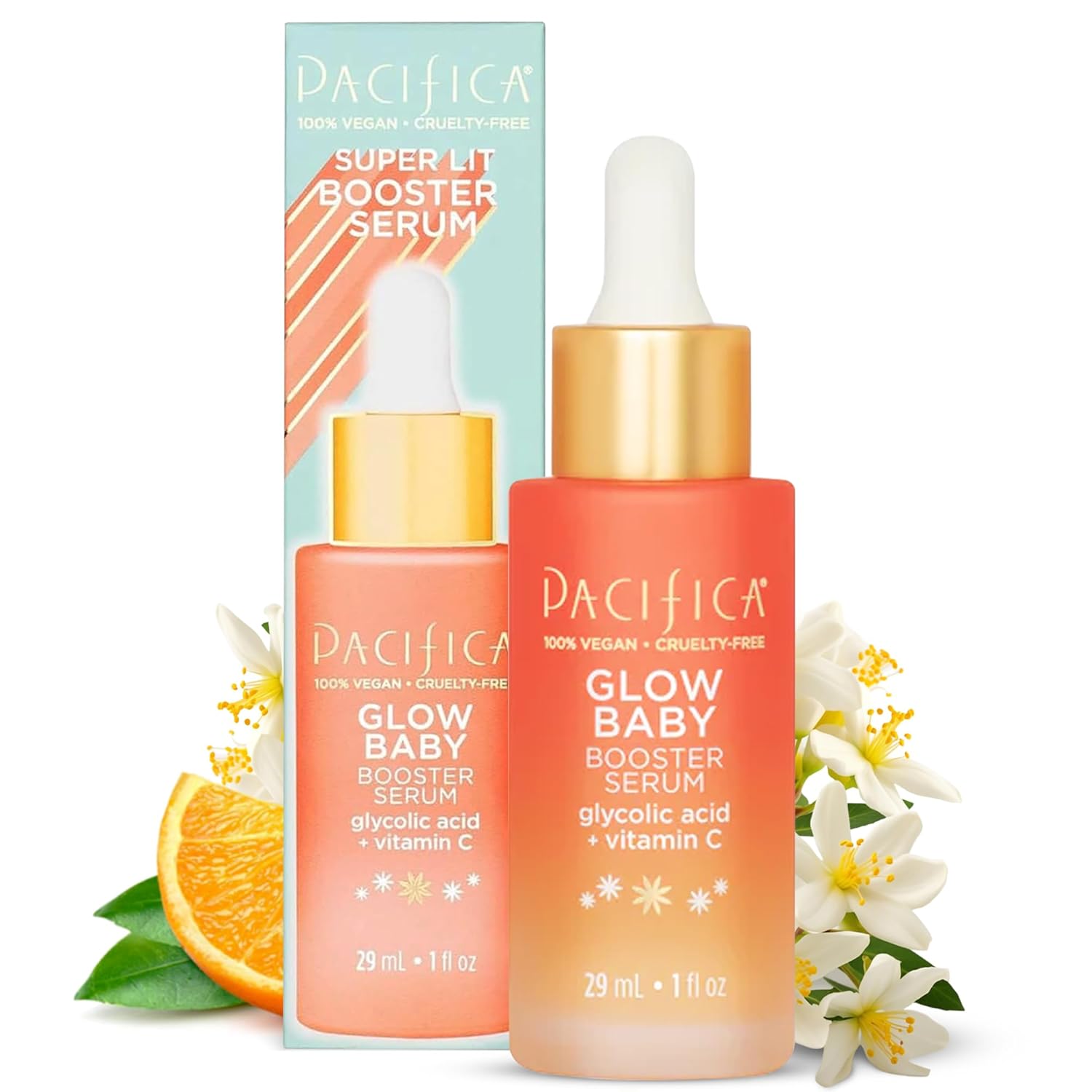 Pacifica Beauty, Glow Baby Booster Serum For Face, Vitamin C Pacifica Beauty, Glow Baby Booster Serum For Face, Vitamin C and Glycolic Acid, Brightens and Supports, For All Skin Types, Fragrance Free, Clean Skin Care, Vegan & Cruelty Free , 1 Fl Oz