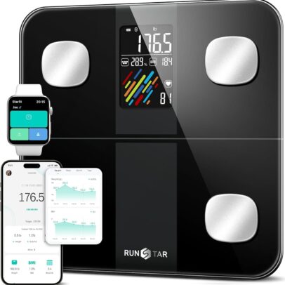 Runstar Smart Scale for Body Weight and Fat Percentage, High Accuracy Digital Bathroom Scale with Large Display for BMI Heart Rate 15 Body Composition Analyzer Sync with Fitness App 400lb