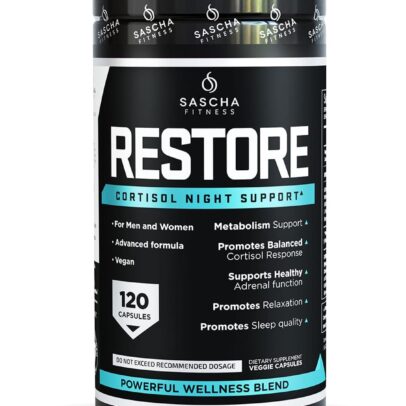 SASCHA FITNESS Cortisol Night Support Pills For Metabolism, Hormonal Support, Inmune System, Restor, Weight Loss Supplements-Vegan-120 Natural Cap