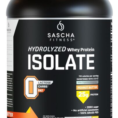 SASCHA FITNESS Hydrolyzed Whey Protein Isolate,100% Grass-Fed (2.3 Pounds, Peanut Butter)