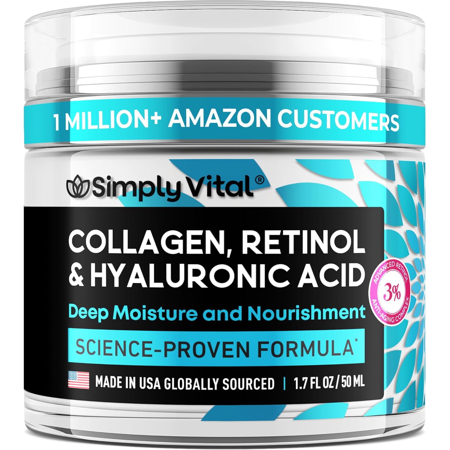 SimplyVital Collagen, Retinol & Hyaluronic Acid Cream - Anti-Aging Face SimplyVital Collagen, Retinol & Hyaluronic Acid Cream - Anti-Aging Face Moisturizer for Face, Neck & Décolleté - Made in USA, Daily Moisturizer Face Cream - 1.7 fl.oz.