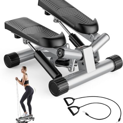 Sweetcrispy Mini Stair Steppers with Resistance Bands for Exercise at Home, Portable Exercise Twist Stepper Machine for Full Body Workout, 265LBS Capacity