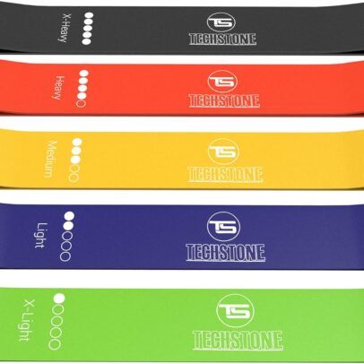 TechStone Resistance Bands Set for Men and Women, Pack of 5 Different Levels Elastic Band for Home Gym Long Exercise Workout – Great Fitness Equipment for Training, Yoga – Free Carrying Bag
