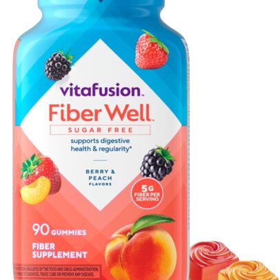 Vitafusion Fiber Well Sugar Free Fiber Supplement, Peach, Strawberry And Blackberry Flavored Supplements, 90 Count